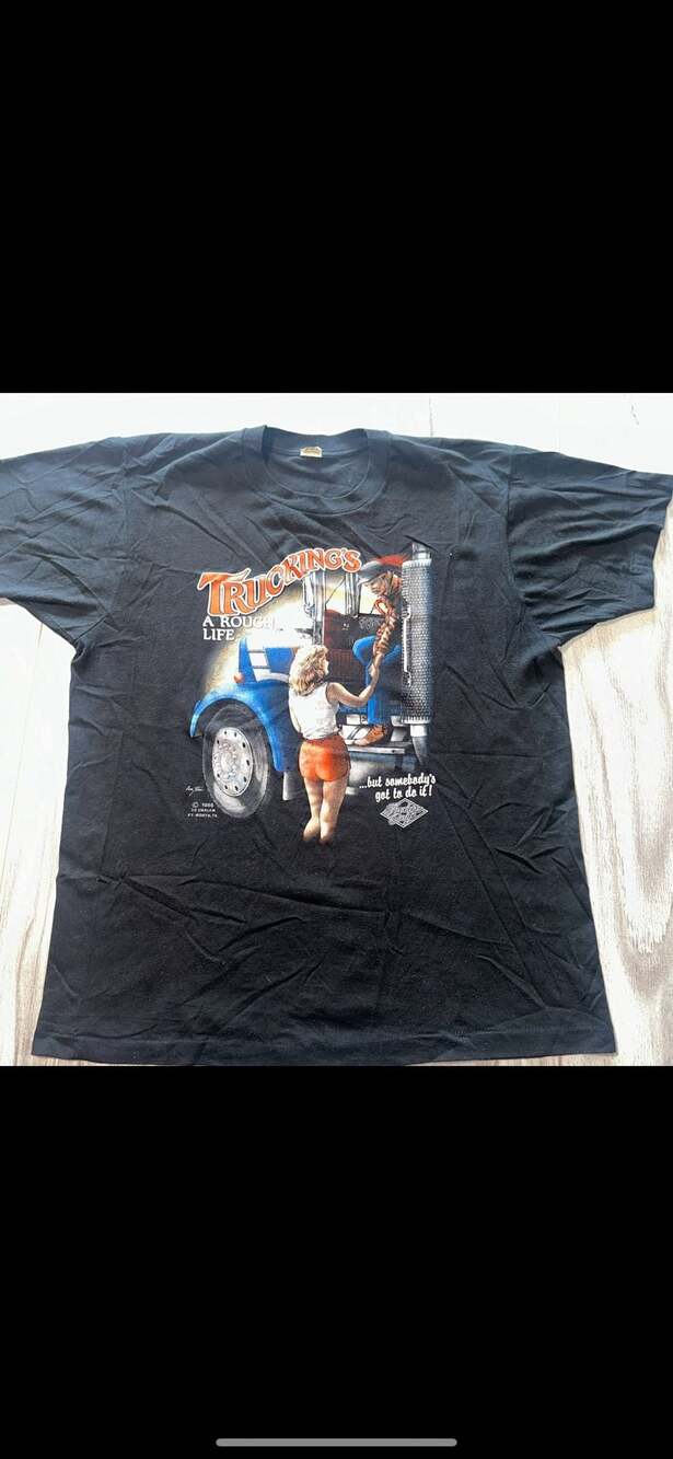 Vintage 1985 3D Emblem Trucking's A Rough Life Single Stitch T-Shirt